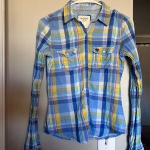 Vintage Y2K Abercrombie & Fitch Blue Yellow Plaid Button-Up Shirt